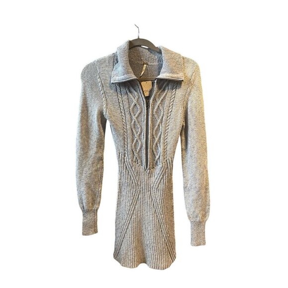 NWT Free People Mont Blanc Mini Sweater Dress Zip Up Collar Cable Knit Small - Picture 5 of 12